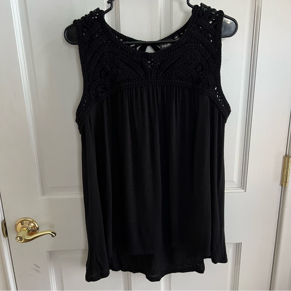 Womens RAFAELLA Black 100% Cotton Sleeveless Top with Crocheted Upper Size Large